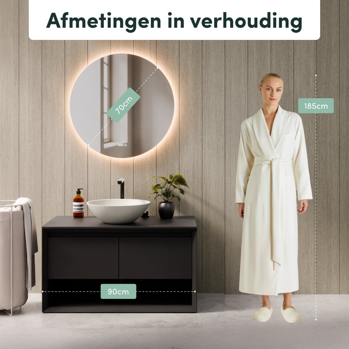 Beloura Badkamerspiegel met Verlichting - Rond - Verwarming - Klok - LED - 70 cm