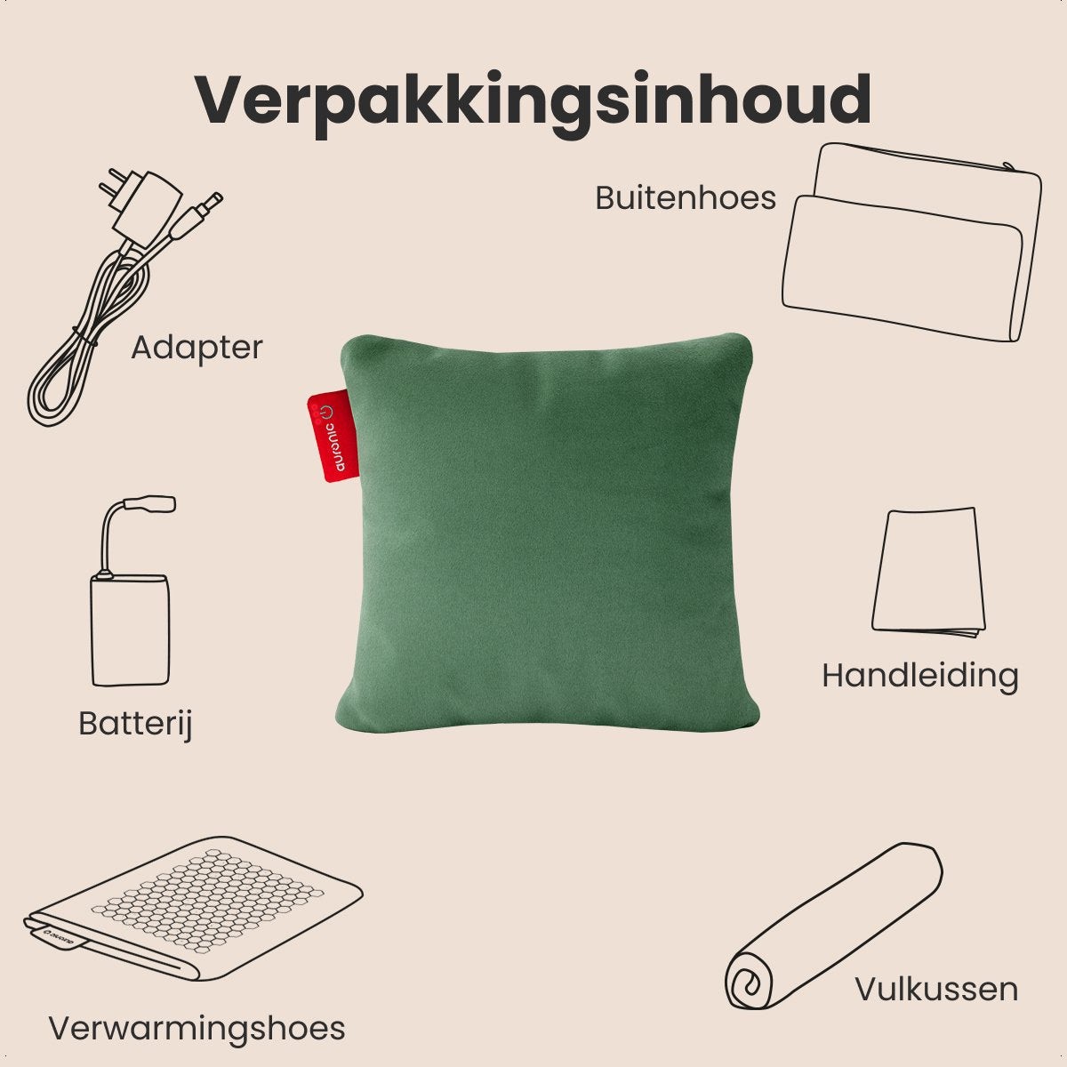 Auronic Warmtekussen - Classic - 45x45 - Draadloos - Oplaadbaar - Elektrisch kussen - Infrarood - Pastelgroen