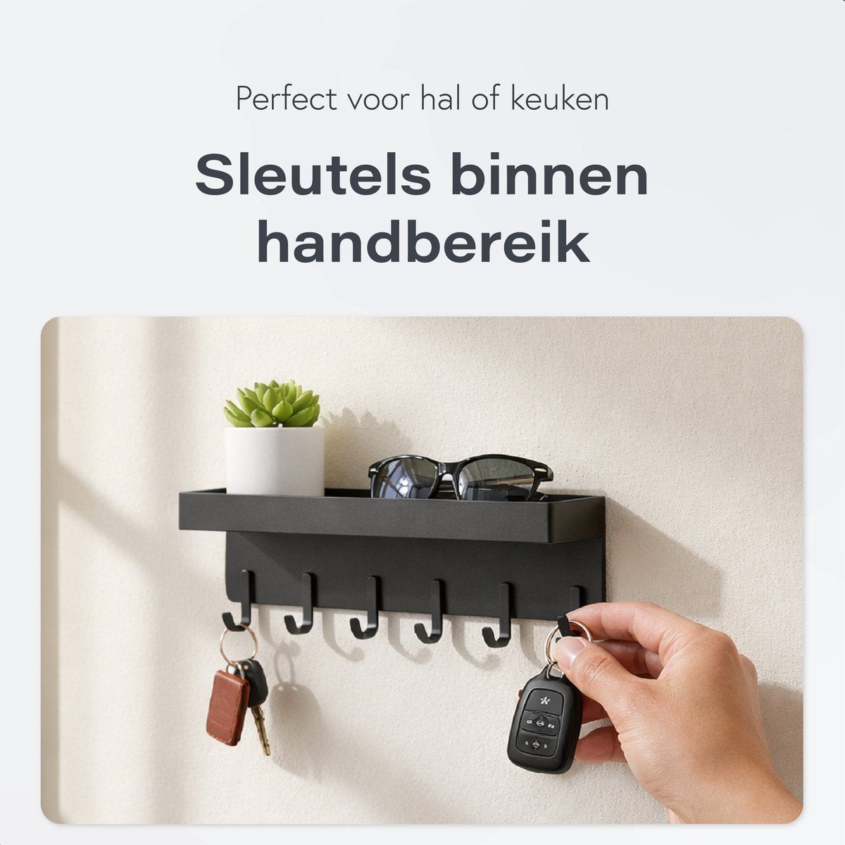 Luft Sleutelhouder met Plank - 6 Haken - Kapstok - Organizer - Muur - Industrieel - Zwart
