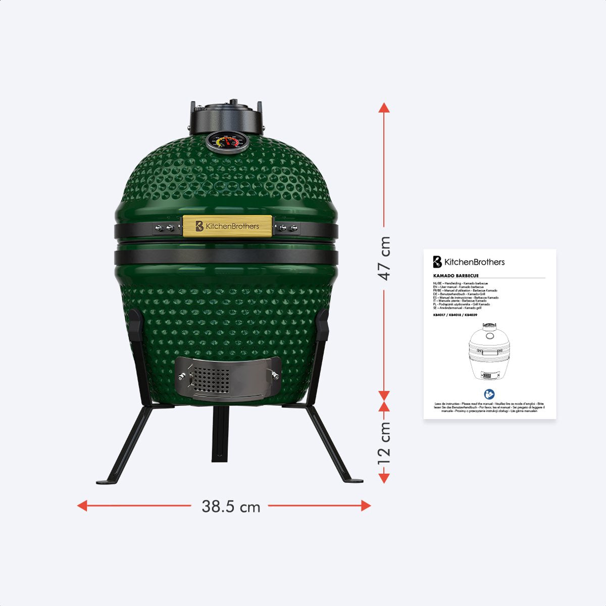 KitchenBrothers Kamado BBQ - 27 cm - Keramische Houtskool barbecue - tot 1000°C