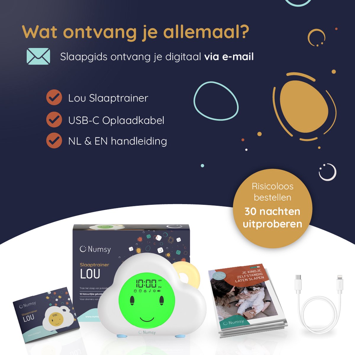 Numsy - Lou Slaaptrainer Kinderen - Kinderwekker met Nachtlampje - LED - 16 x 11 x 4 cm - 5W - Wolkje