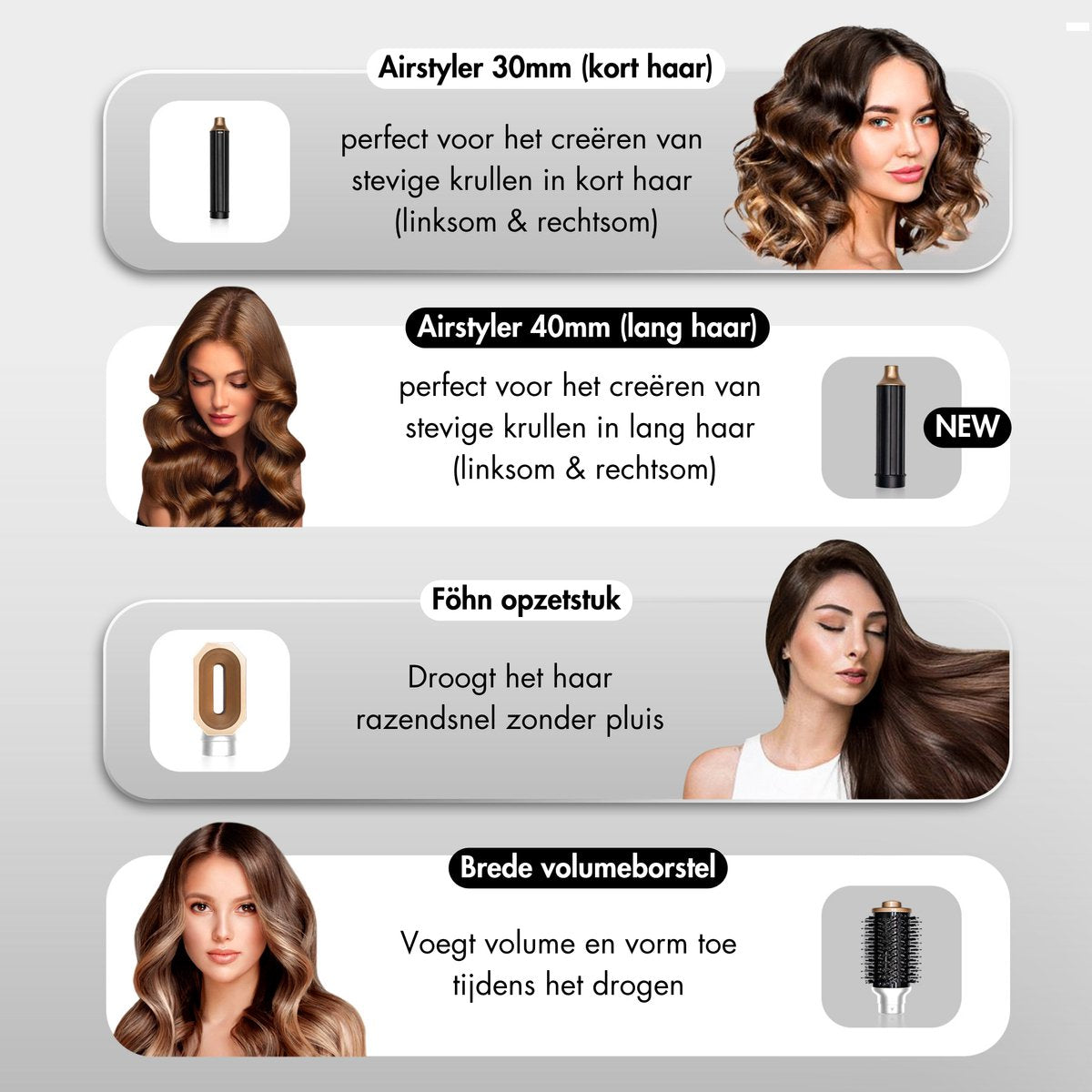 Sansbeauté 4-in-1 Airstyler - Multistyler - Föhnborstel - Krulborstel - Stijlborstel - 1400W - Ionentechnologie - Wit/Goud