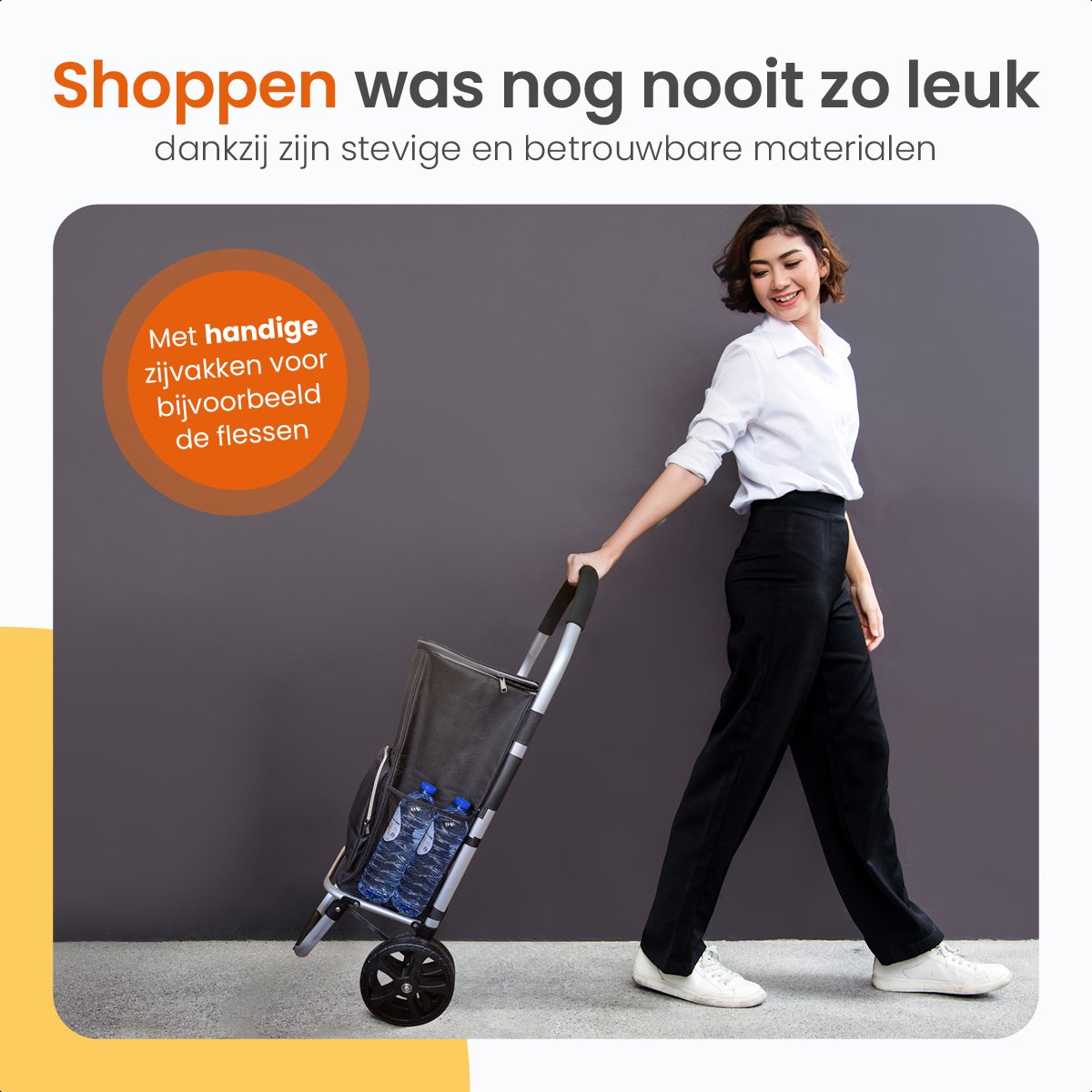 Goliving Boodschappentrolley - Boodschappenwagen met Zijvakken en Koelvak - Opvouwbaar - Weerbestendig - Roestvrij Aluminium - Boodschappenkar met Wielen - 50L - Zwart