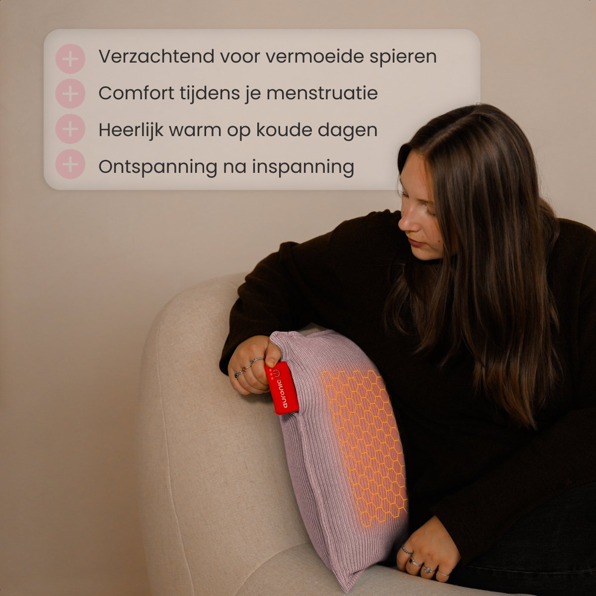 Auronic Warmtekussen - Knitted - 45x45 cm - Draadloos - Oplaadbaar - Elektrisch - Infrarood - Poederroze