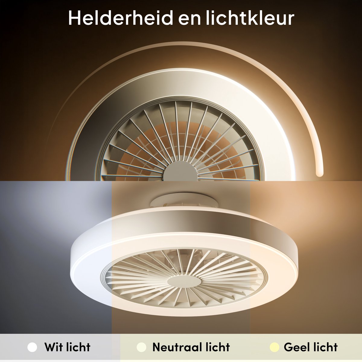 Nolt Plafondventilator met RGB Verlichting - Plafondlamp Ventilator - Plafonniere - LED RGBW - Tuya Wifi Smart - Afstandsbediening - ⌀ 50cm - Wit