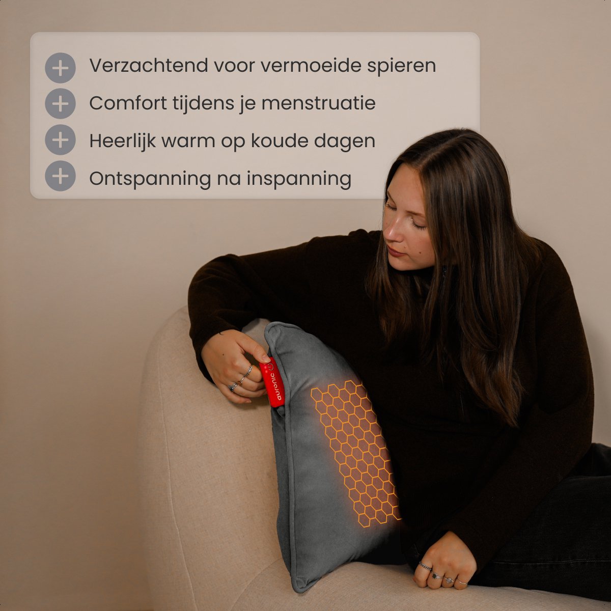 Auronic Warmtekussen - Velvet - 45x60 - Draadloos - Oplaadbaar - Elektrisch kussen - Infrarood - Grijs