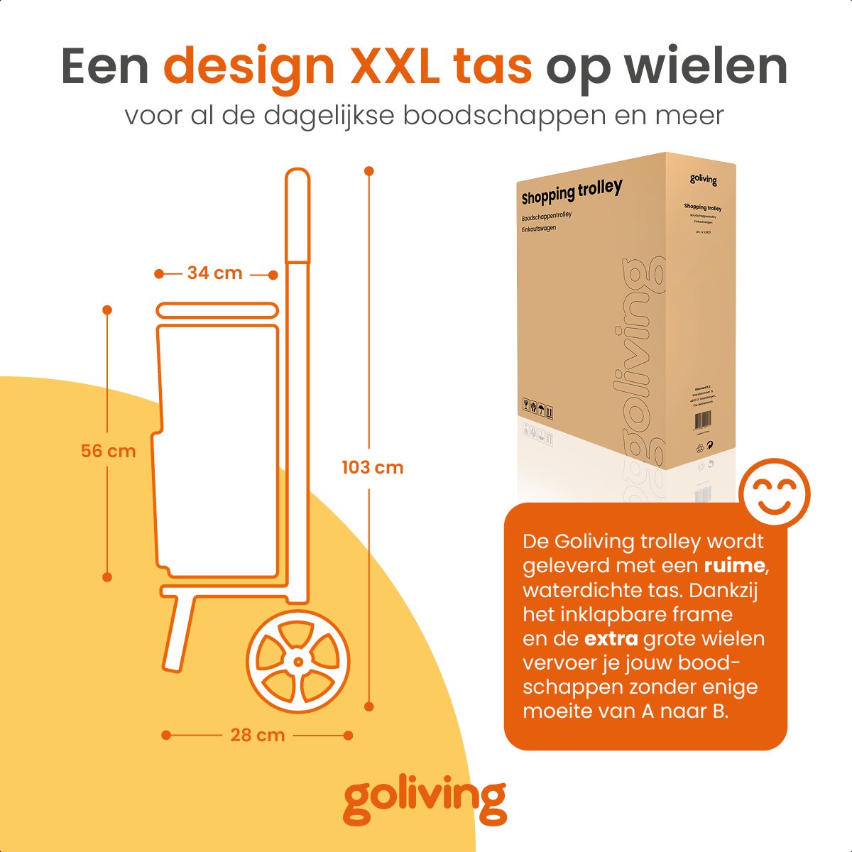 Goliving Boodschappentrolley - Boodschappenwagen met Zijvakken en Koelvak - Opvouwbaar - Weerbestendig - Roestvrij Aluminium - Boodschappenkar met Wielen - 50L - Zwart