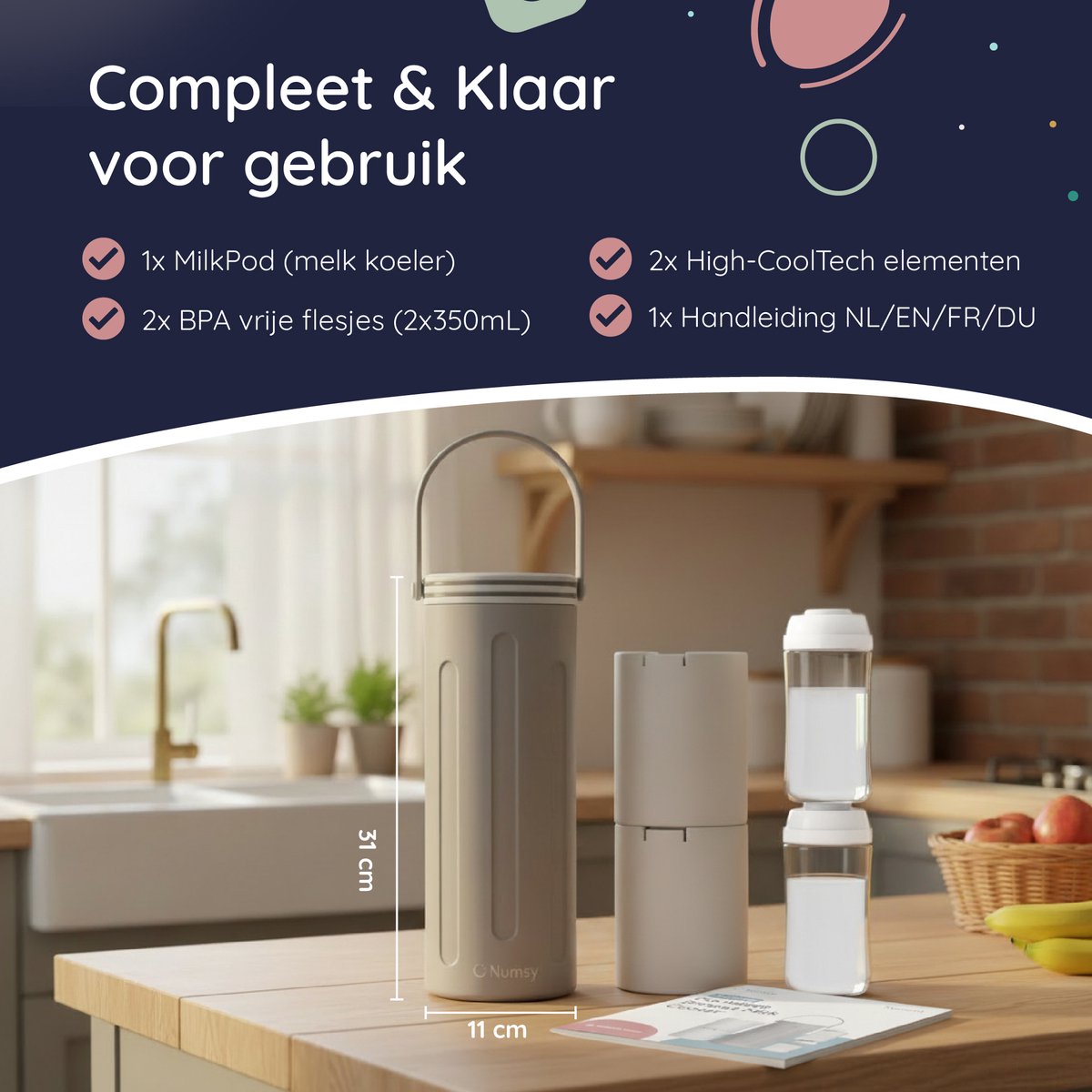 Numsy MilkPod Cooling Tubes - Baby - Incl.2x350ml - Lichtgrijs