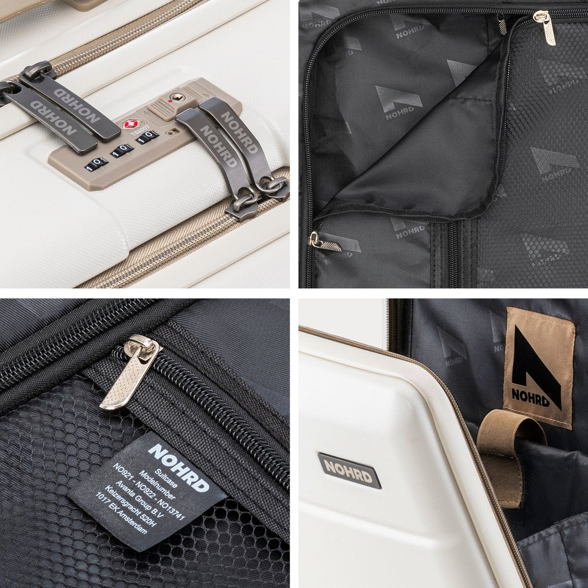 Nohrd Handbagage Koffer 35 L - Spinner Wielen - Trolley Lichtgewicht - Dubbel TSA Slot - Reiskoffer - Handig Voorvak - Ivoor