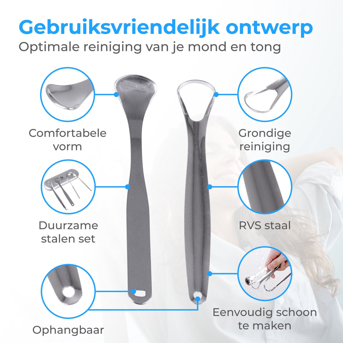 Nuvance - Professionele Tongschraper - 3 in 1 Set - voor Mondverzorging - Tongreiniger - Tong Schraper - Tongue Scraper - RVS