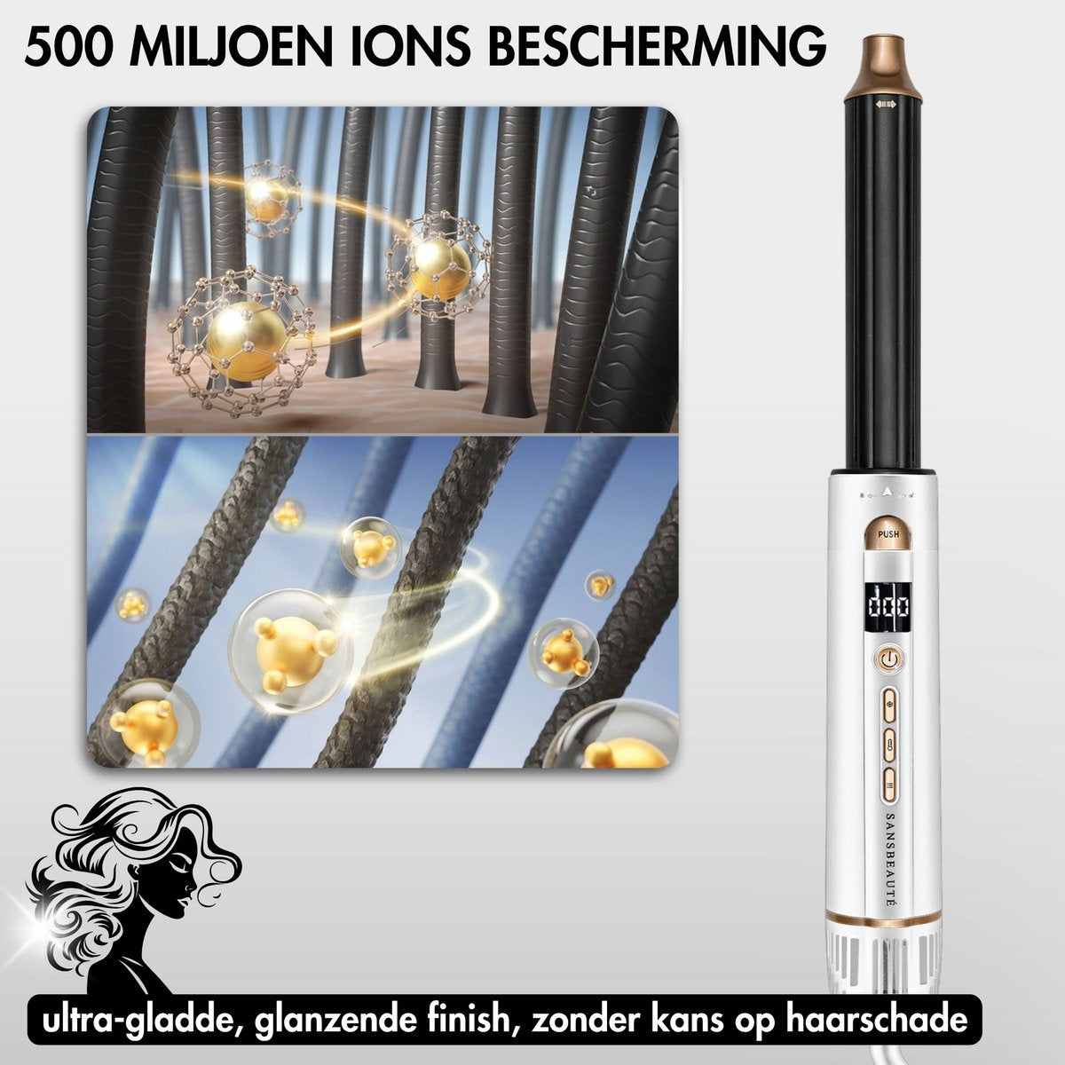 Sansbeauté 4-in-1 Airstyler - Multistyler - Föhnborstel - Krulborstel - Stijlborstel - 1400W - Ionentechnologie - Wit/Goud