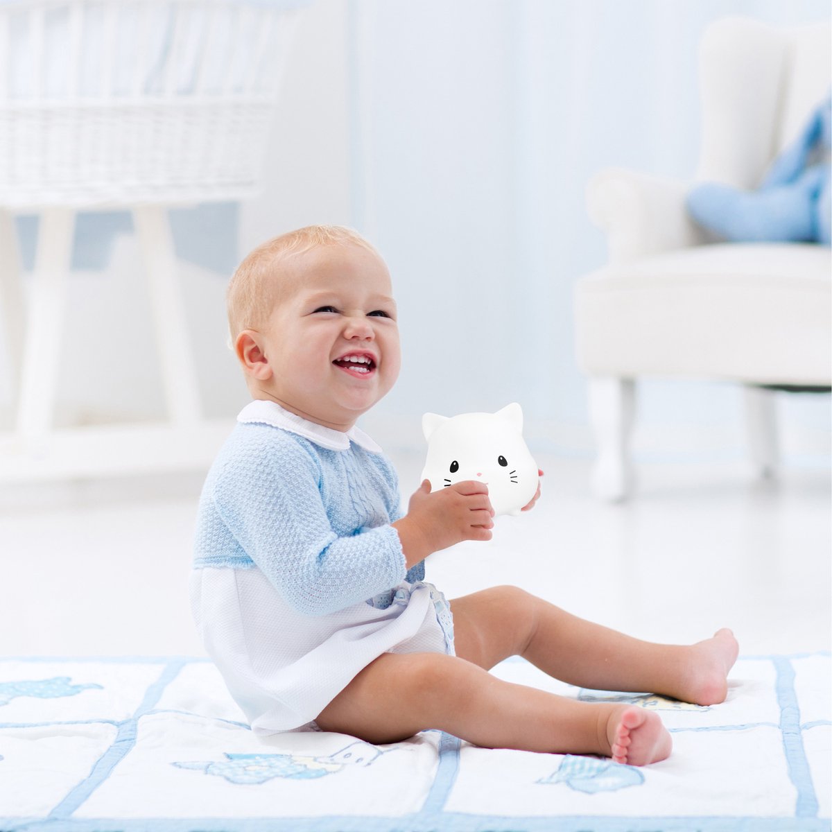 Sleepy Friends Premium Kat Nachtlampje Kinderkamer - USB Oplaadbaar, Dimbaar, Zacht & Veilig - 95 x 97 x 100 mm - Grijs
