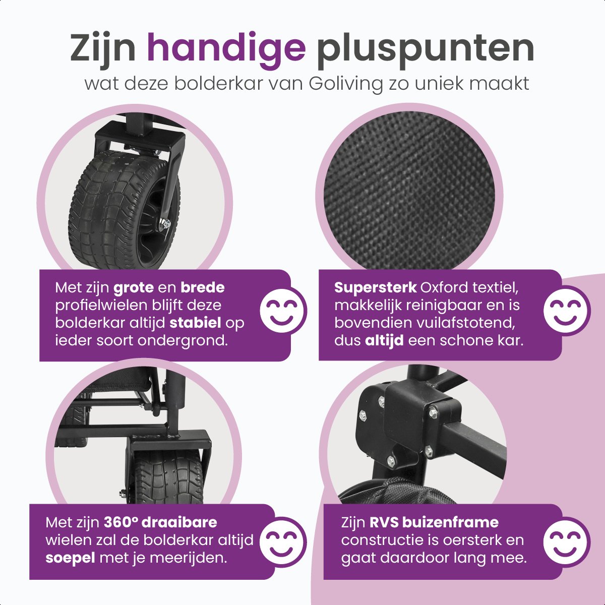 Gofun - Bolderkar & Bolderwagen - 150 kg Draagvermogen - Opvouwbaar Met 360 Graden Draaibare Wielen - 83 x 44 x 26 cm - Metaal & Polyester - Zwart