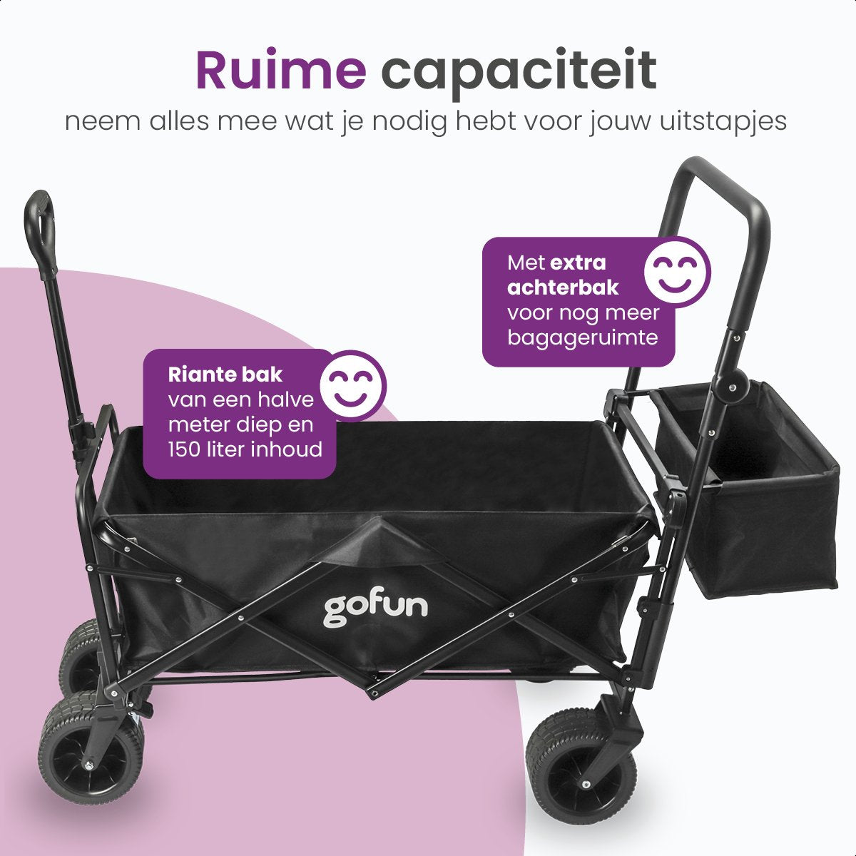 Gofun - Bolderkar & Bolderwagen - 150 kg Draagvermogen - Opvouwbaar Met 360 Graden Draaibare Wielen - 83 x 44 x 26 cm - Metaal & Polyester - Zwart