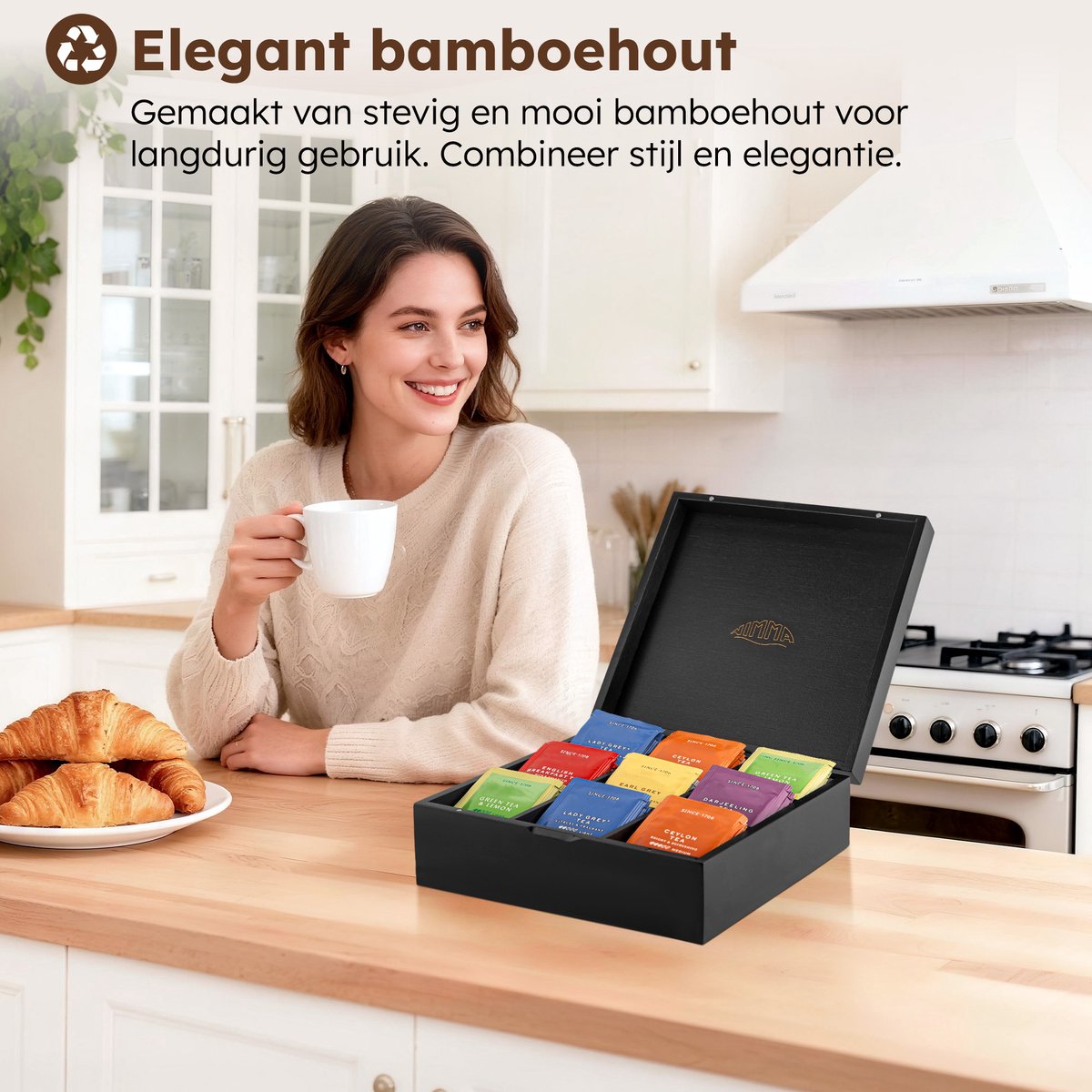 Nimma Theedoos – 9 Vaks – Zwart – FSC Hout – Met Magneetsluiting