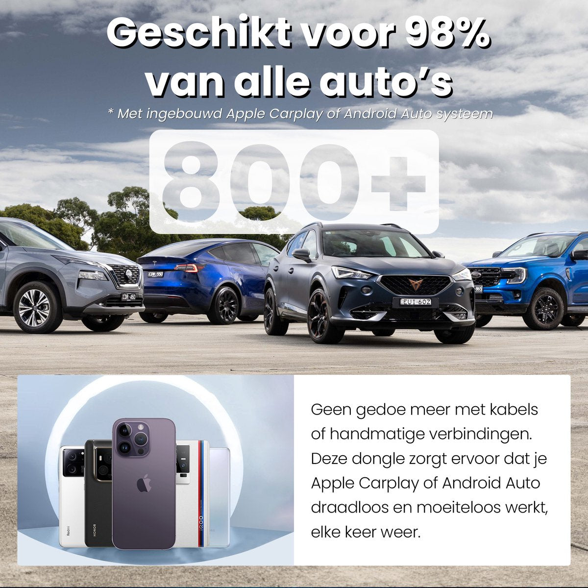 Saaf D200 Plus Apple CarPlay & Android Auto Dongle – Draadloos – USB-C & USB-A – Compact 6,5 x 3,5 x 1,2 cm