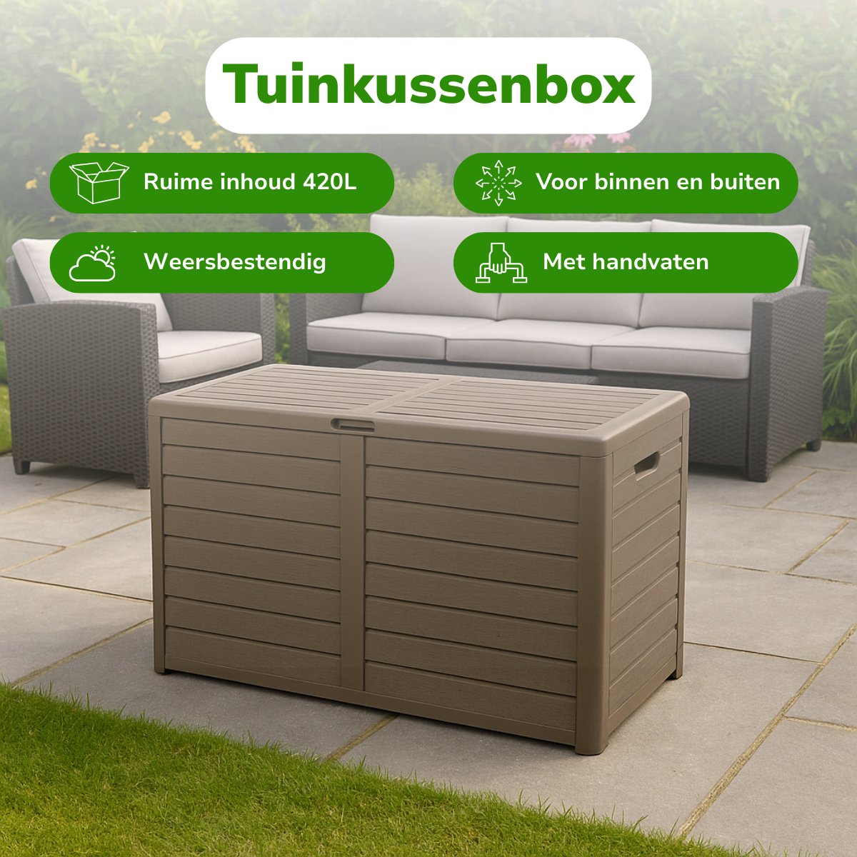 Lifetime Garden Tuinkussenbox - 420L - voor Buiten - 117,3 x 65,3 x 54,8 cm - Taupe