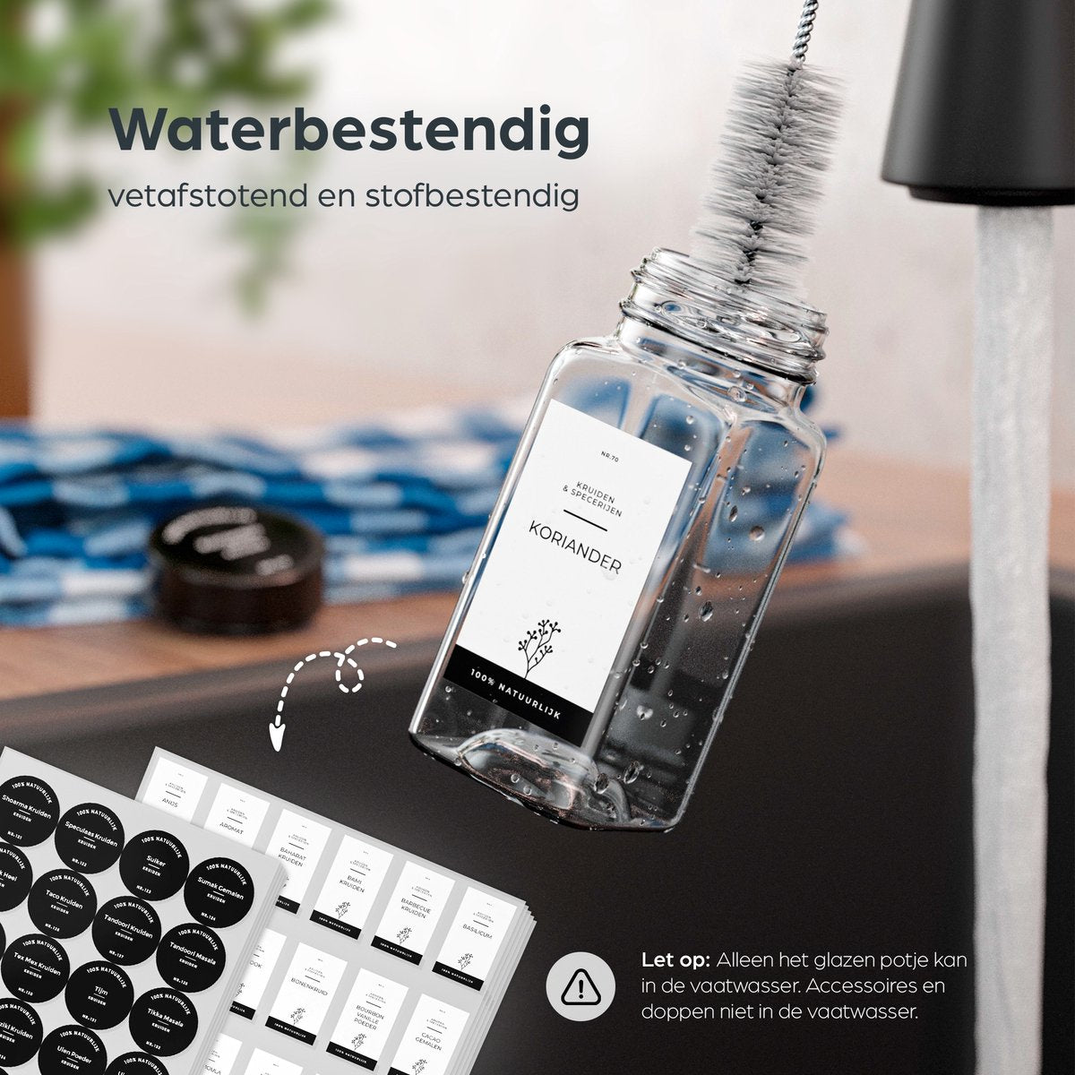 Organess Kruidenpotjes Set 42 Stuks Vierkant - Acacia Deksel - Inclusief Labels en Accessoires - 120ml
