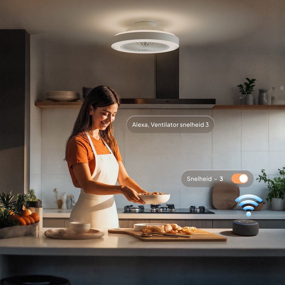 Nolt Plafondventilator met RGB Verlichting - Plafondlamp Ventilator - Plafonniere - LED RGBW - Tuya Wifi Smart - Afstandsbediening - ⌀ 50cm - Wit