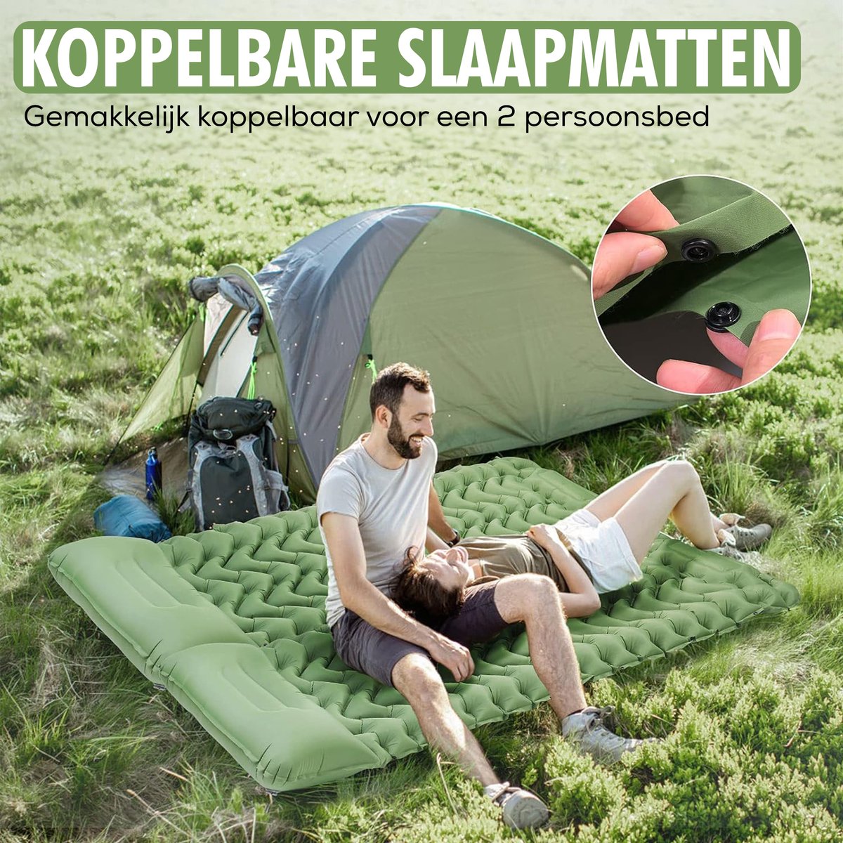 Travelhawk Luchtbed - Campingbedje - Ingebouwde Pomp - 1 persoons - Slaapmatje 1 Persoons - Kliksysteem - Groen