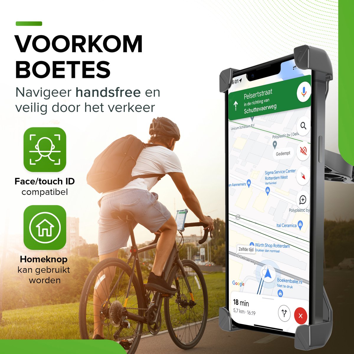 iSetchi CycleSnap Telefoonhouder voor Fiets , Motor & Scooter / Brommer - Anti-Schok laag- Draaibaar & Verstelbaar - Universeel - GSM Mobiel Houder - Fietshouder