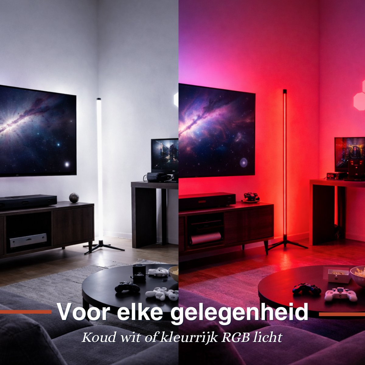 Grundig LED Vloerlamp 120 cm – RGB Staande Lamp met Afstandsbediening – USB Aangedreven – Sfeerlamp voor Woonkamer, Slaapkamer en Gaming – 4 Lichtmodi, 60 LED’s