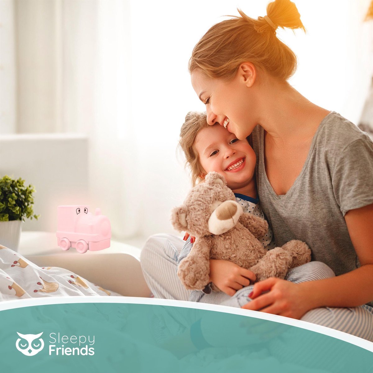 Sleepy Friends Trein Nachtlampje Kinderkamer - Dimbaar LED Nachtlampje 8 Kleuren - 95,2 x 97,4 x 100 mm - Grijs - Inclusief Afstandsbediening