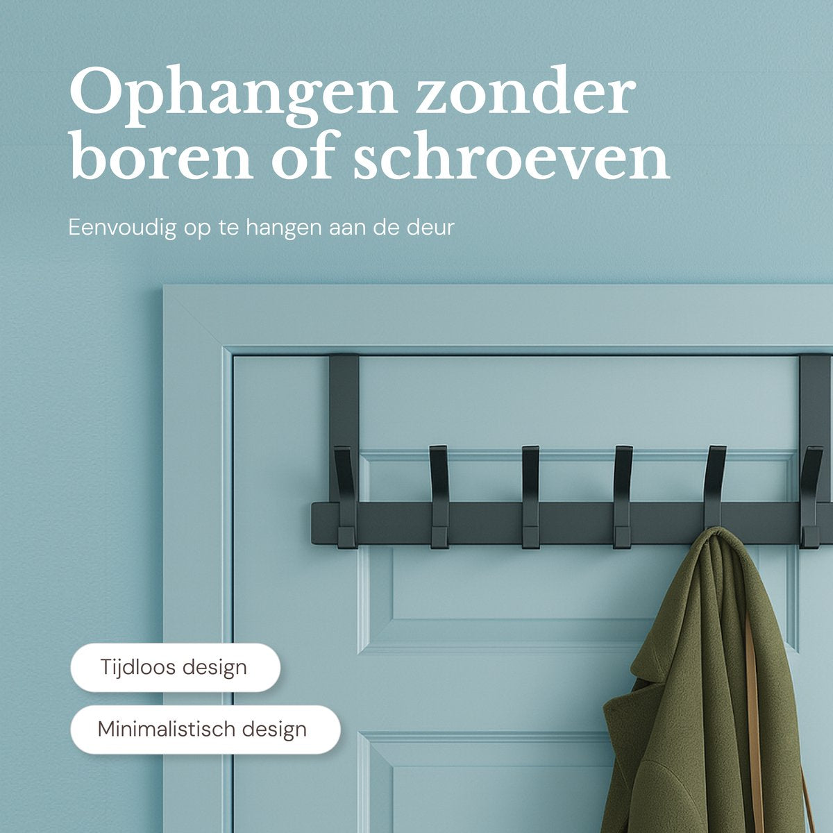 O’DADDY® Deurkapstok - 6 Haken - Deurhaak - Deurhanger - Deur kapstok hangend - Ophanghaak - Bevestiging met 3M Tape - Industrieel Design - Zwart
