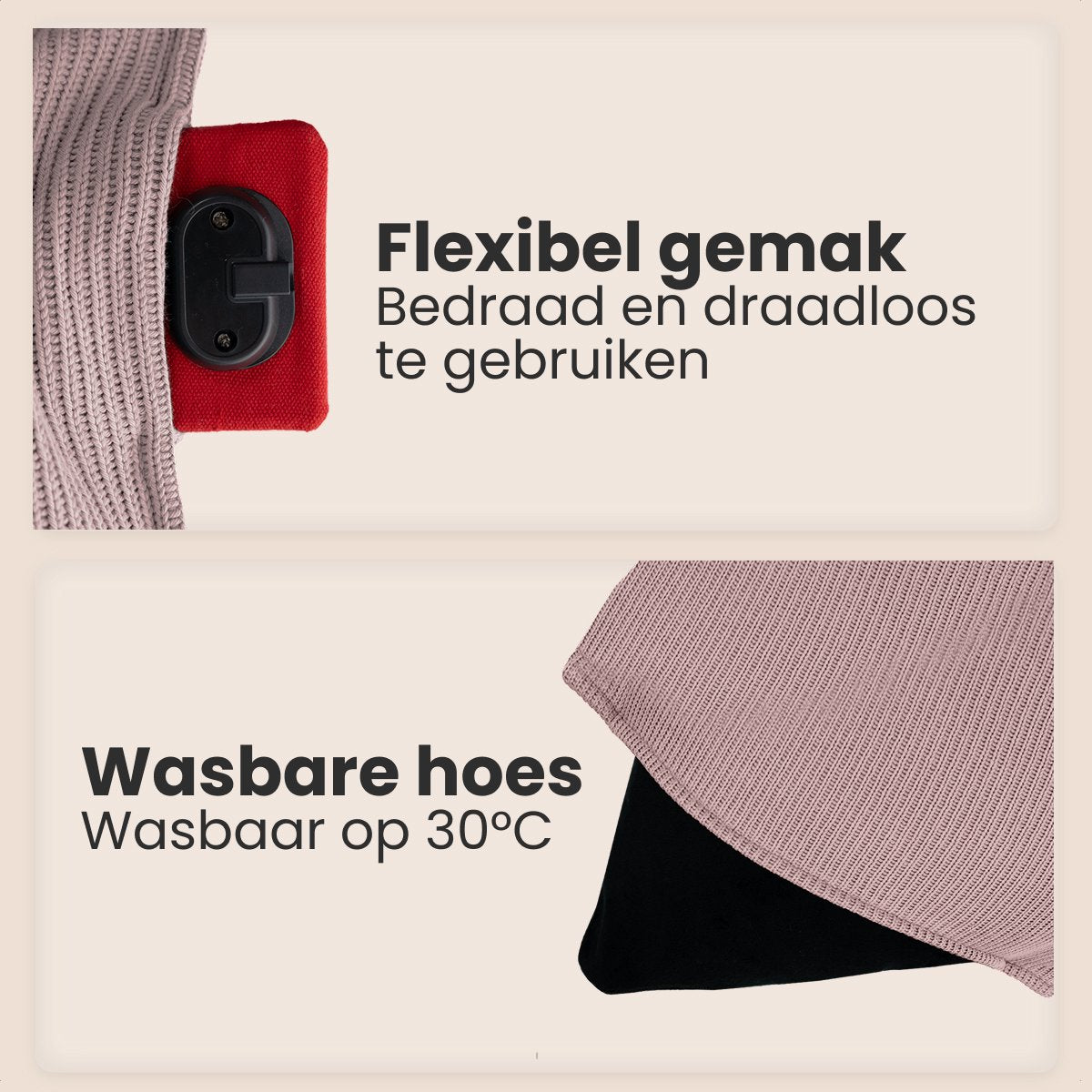 Auronic Warmtekussen - Knitted - 45x45 cm - Draadloos - Oplaadbaar - Elektrisch - Infrarood - Poederroze