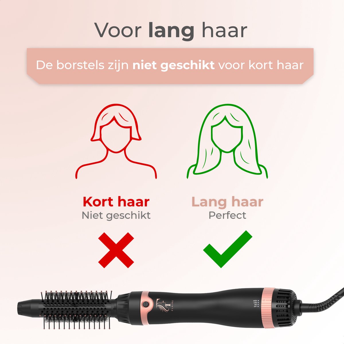 Flaire ROSÉ Föhnborstel met 3 Opzetstukken - Keramische Krulborstel - Ionisch - 1200W - Zwart