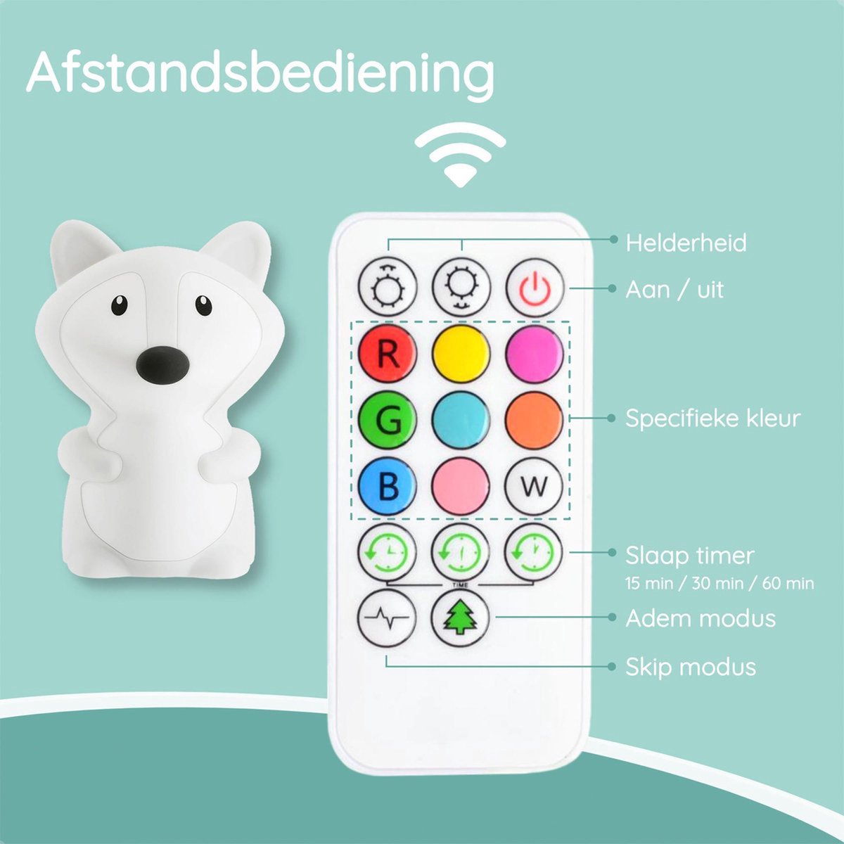 Sleepy Friends Kinder Nachtlampje Vosje - USB Oplaadbaar en Dimbaar - 8 Kleuren - 95x97x100 mm - Zacht Siliconen Nachtlampje voor Babykamer en Kinderkamer