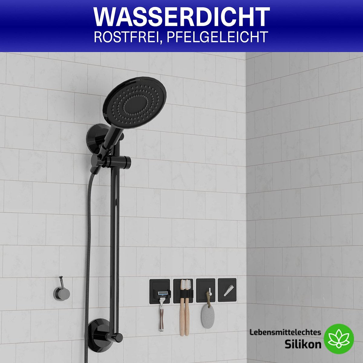 LOBUX® - zelfklevende tandenborstelhouder, super stevig [soft-touch silicone] - opzetborstel voor elektrische tandenborstels - voor badkamer, spiegel, douche, muur (zwart)