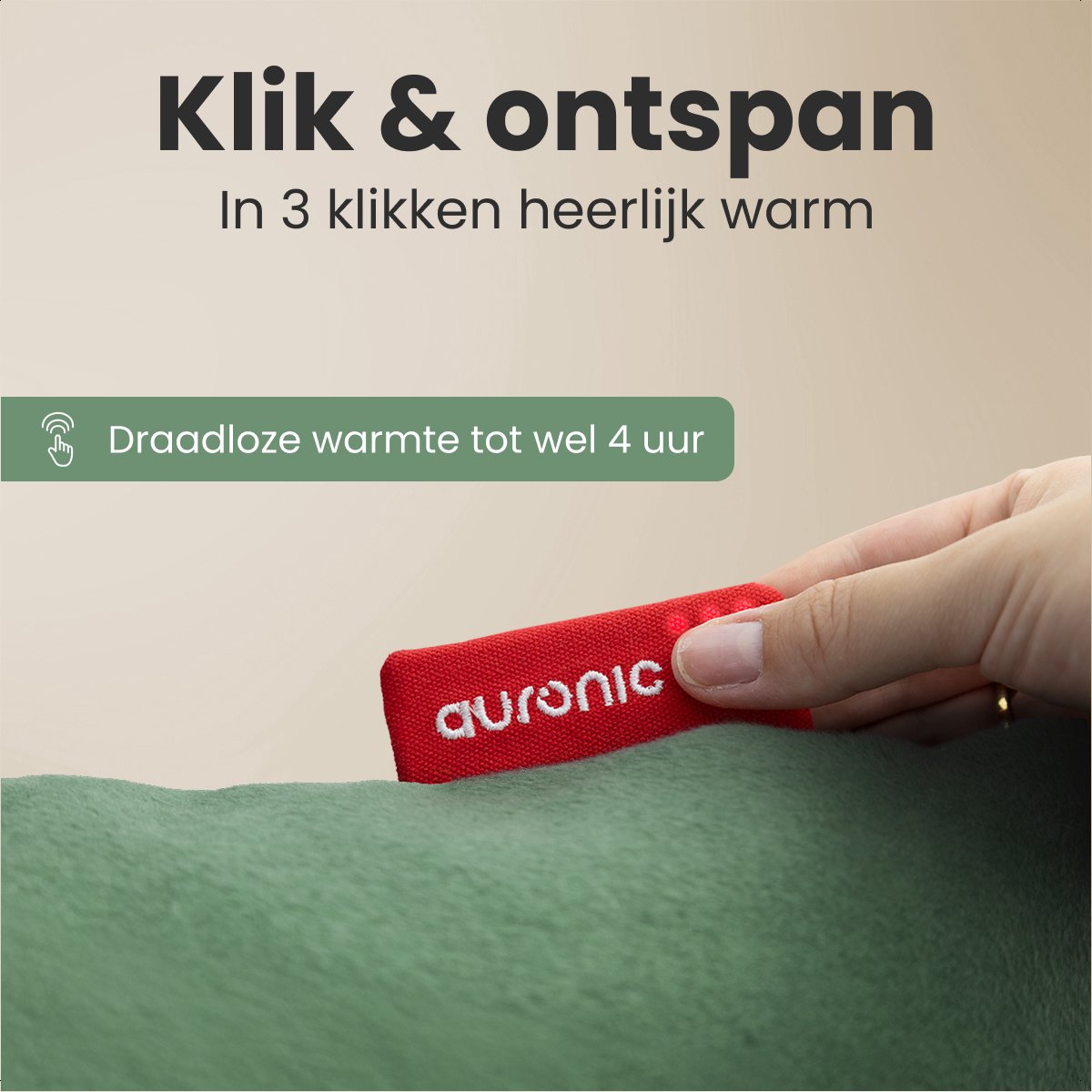 Auronic Warmtekussen - Classic - 45x45 - Draadloos - Oplaadbaar - Elektrisch kussen - Infrarood - Pastelgroen