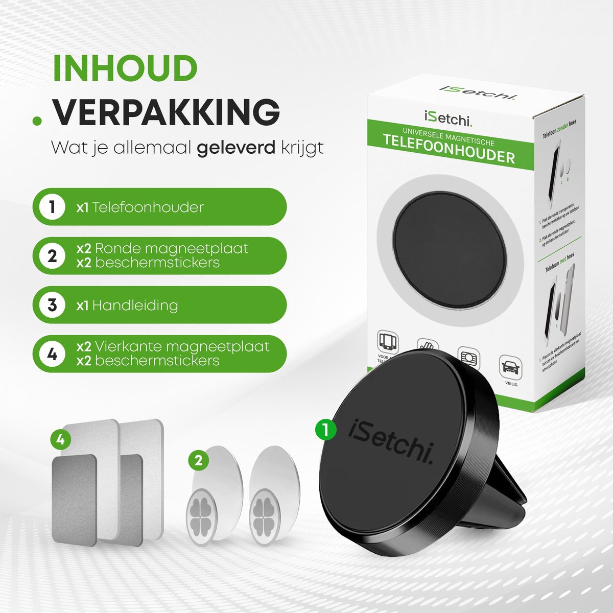iSetchi Telefoonhouder Auto – Magnetisch & Universeel – Voor Ventilatierooster – Metaal – Zwart