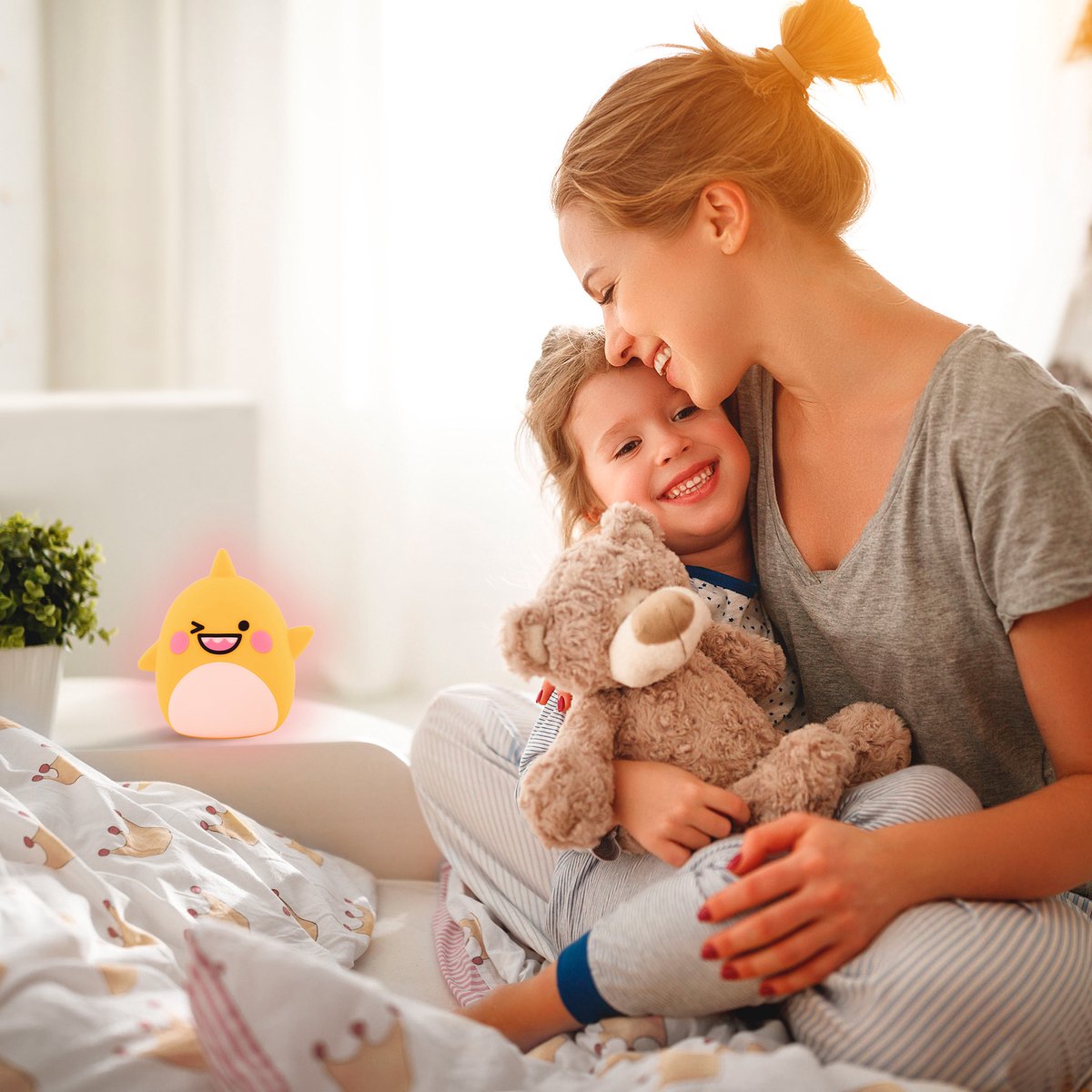 Sleepy Friends Kinder Nachtlampje Haai - 8 Kleuren - Dimbaar - Touch & Afstandsbediening - USB Oplaadbaar - 95x97x100 mm - Zachte Siliconen