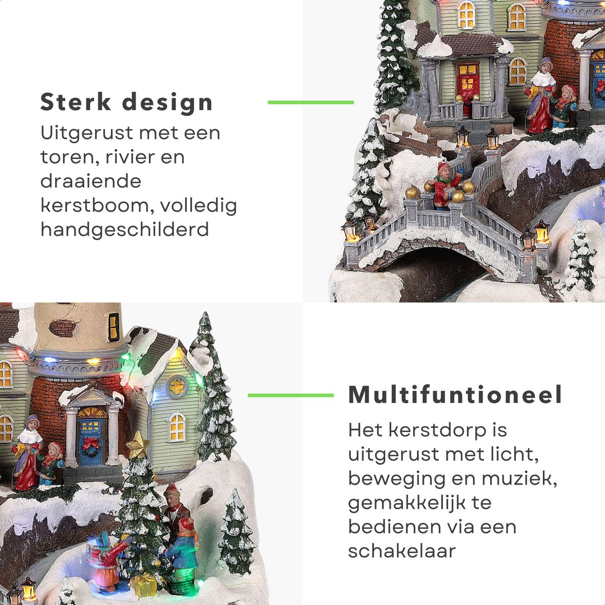 Cheqo kerstdorp met draaiende kerstboom - LED licht - 26x28x35 cm