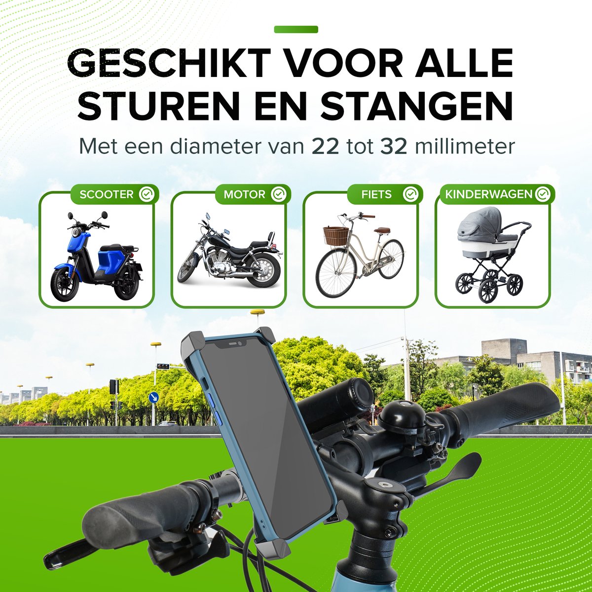 iSetchi CycleSnap Telefoonhouder voor Fiets , Motor & Scooter / Brommer - Anti-Schok laag- Draaibaar & Verstelbaar - Universeel - GSM Mobiel Houder - Fietshouder
