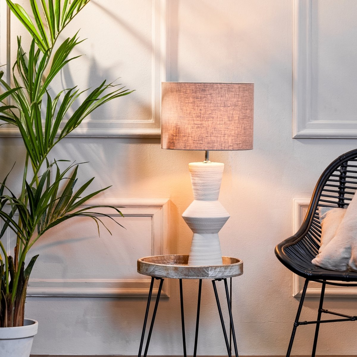 Light & Living Ayla Tafellamp – Keramische Lampvoet 51 cm – Crème – E27 (excl. lampenkap)