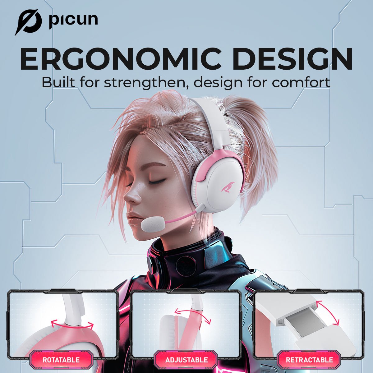 Kofire Picun G3 Draadloze Gaming Headset – Over-Ear Koptelefoon met Microfoon – 53mm Drivers – 50 Uur Batterijduur – PC/PS4/PS5/Nintendo Switch/Xbox – Zwart/Rood – 238g