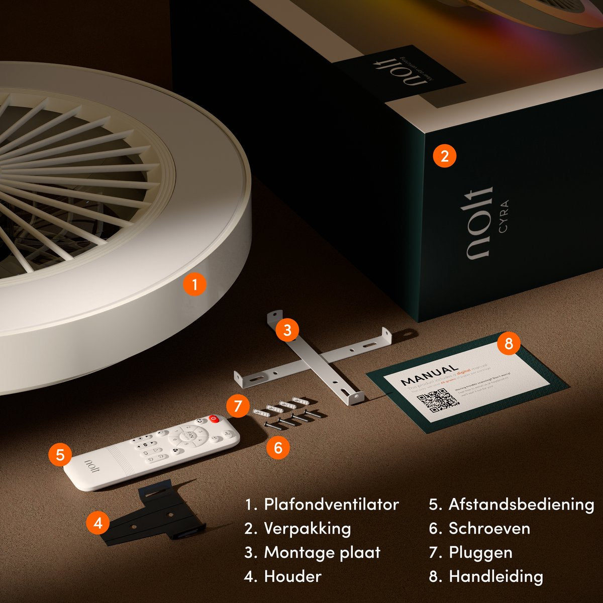 Nolt Plafondventilator met RGB Verlichting - Plafondlamp Ventilator - Plafonniere - LED RGBW - Tuya Wifi Smart - Afstandsbediening - ⌀ 50cm - Wit