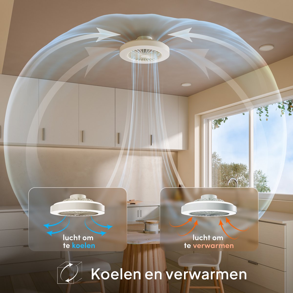 Nolt Plafondventilator met RGB Verlichting - Plafondlamp Ventilator - Plafonniere - LED RGBW - Tuya Wifi Smart - Afstandsbediening - ⌀ 50cm - Wit