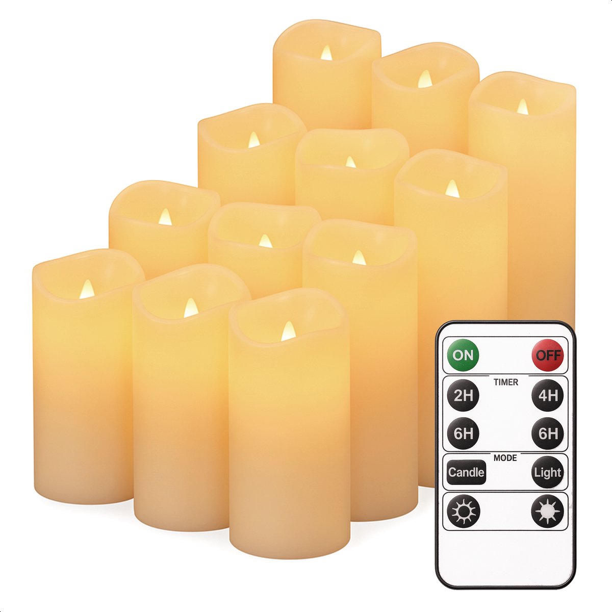Luft – Realistische LED Stompkaarsen – 12 stuks – Inclusief Afstandsbediening – Timerfunctie – Dimbaar – Echt Was – Beige