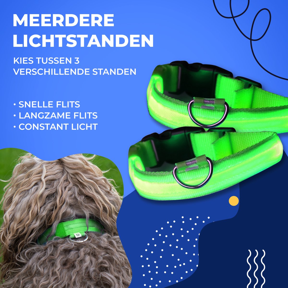 Dutchwide Lichtgevende Hondenhalsband - Extra Sterk - Klikhalsband - Verstelbaar - Reflecterend - Maat L - Groen