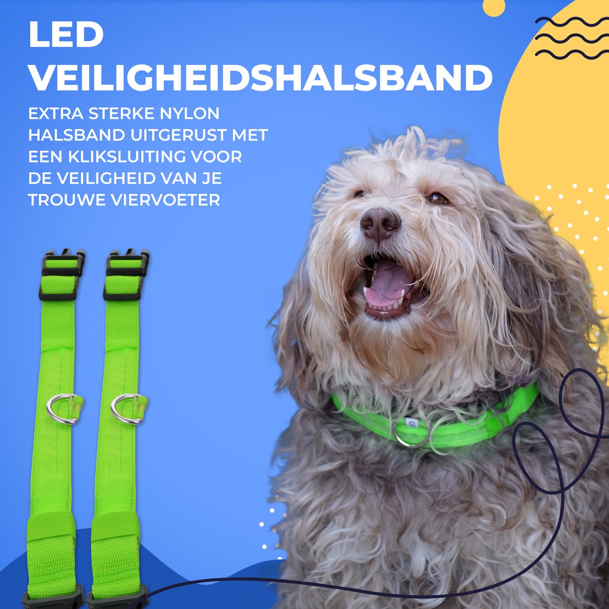 Dutchwide Lichtgevende Hondenhalsband - Extra Sterk - Klikhalsband - Verstelbaar - Reflecterend - Maat L - Groen