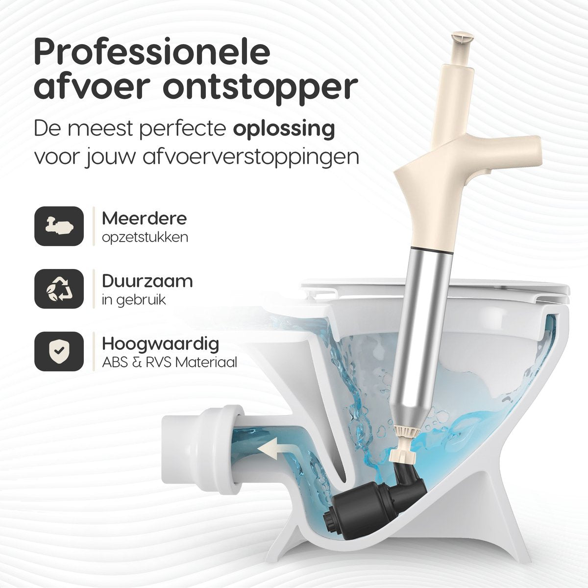 Dymac - Afvoerontstopper - Hogedruk toilet-/gootsteenontstopper - incl. afvoerveer, handschoenen en veiligheidsbril - roestvrij staal