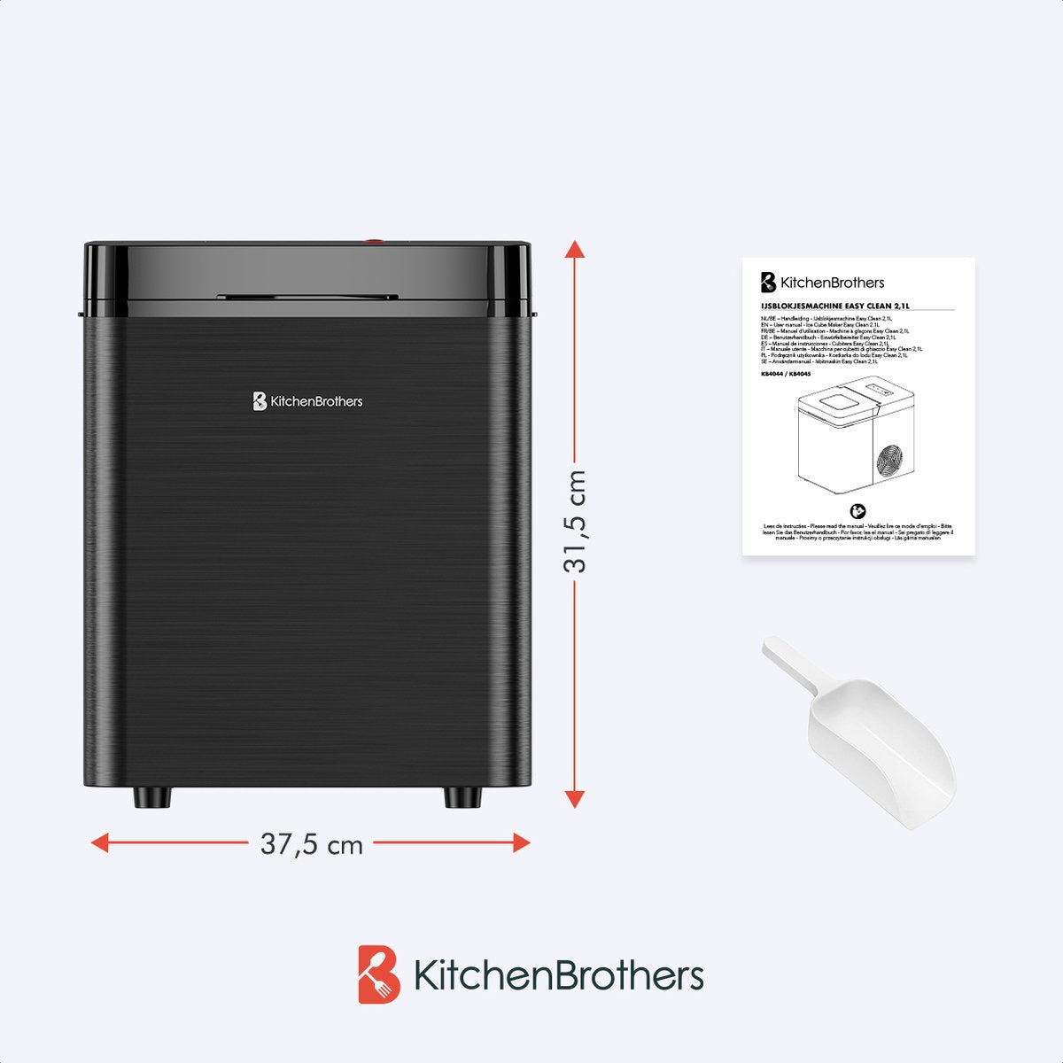 KitchenBrothers IJsblokjesmachine - 2.1L - Zeilfreinigingsfunctie - 15kg/24uur - Zwart