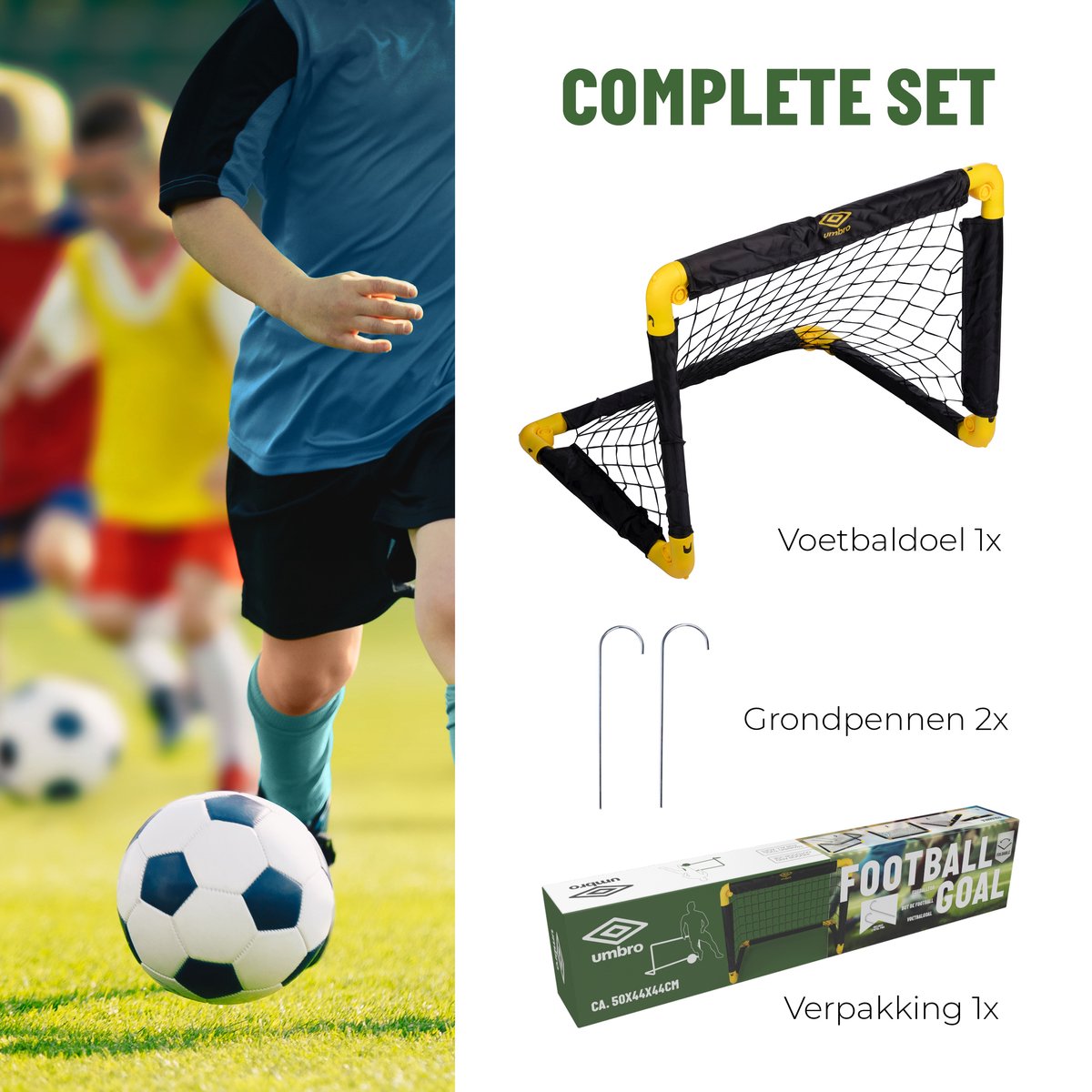 Umbro Voetbaldoel - Opvouwbaar - Inclusief 2 Grondpennen - Kunststof - 50 x 44 x 44 cm - Zwart/Geel