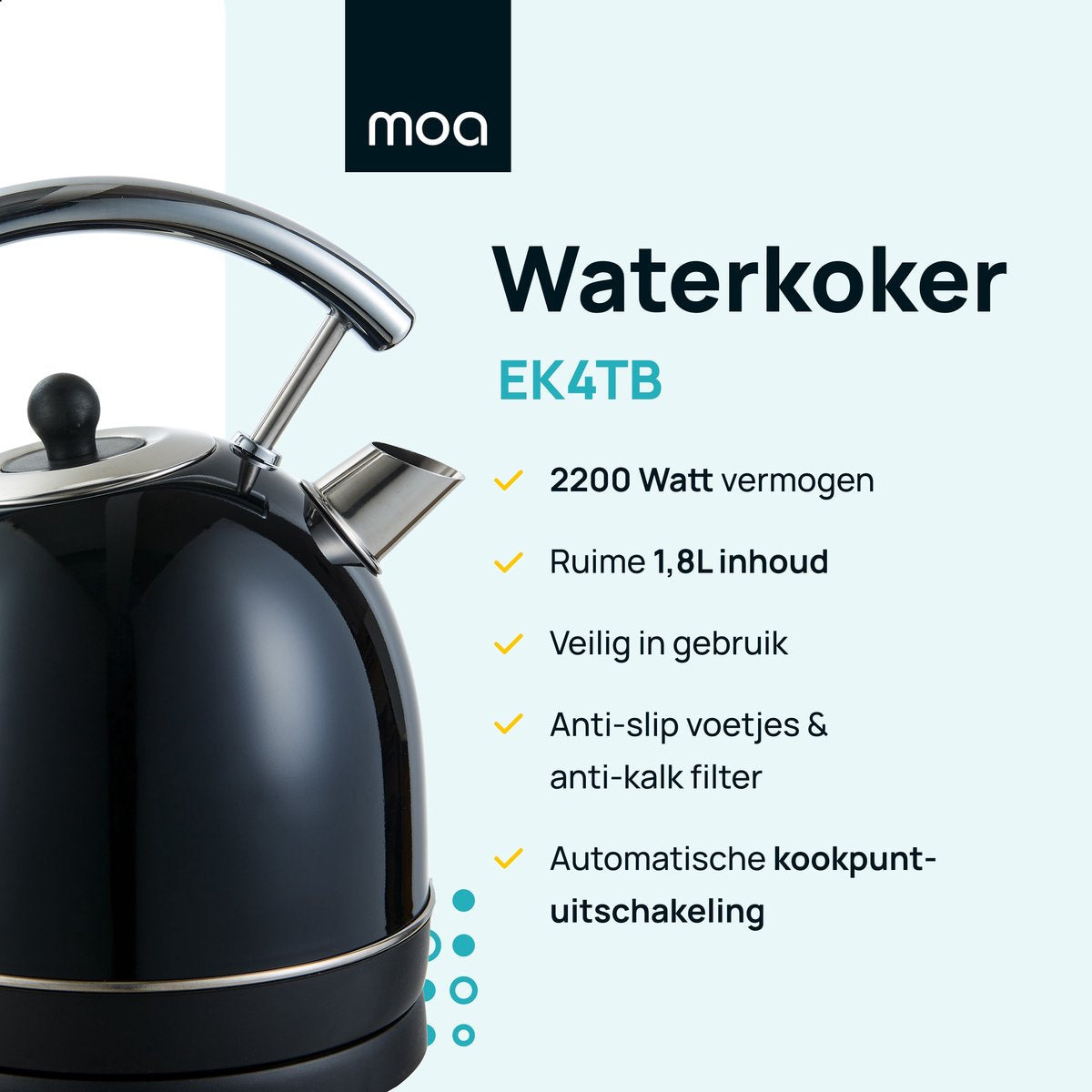 MOA® Retro Waterkoker – 1,8 Liter – RVS – Met Thermometer & Anti-Kalkfilter – 2200W – Zwart