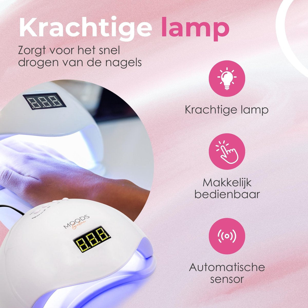 Moods Gellac - Professionele Nagellamp- UV Lamp Gelnagels - Nageldroger - Bedienbaar met Knoppen - Krachtige LED Lamp - Wit