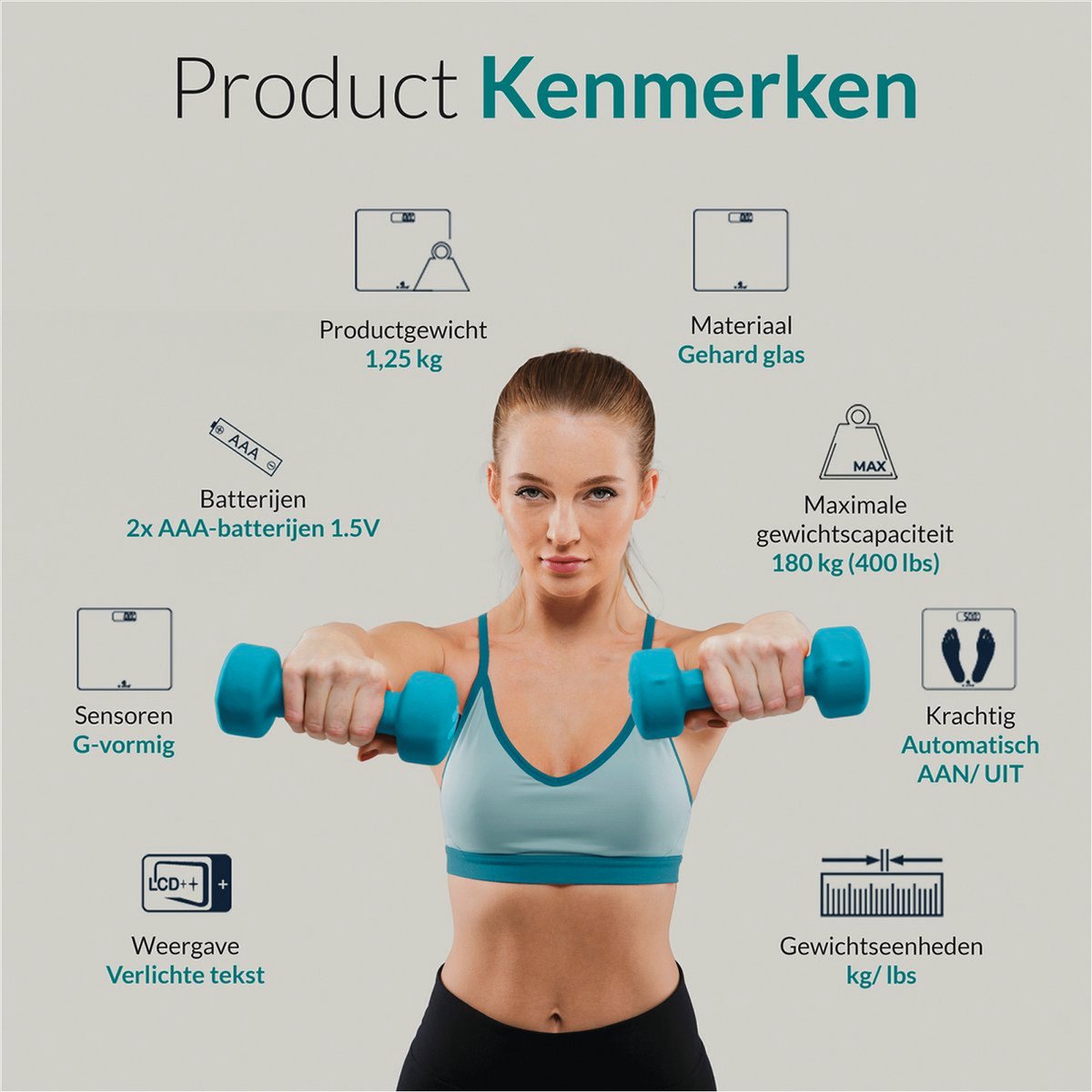 E-volve - Personenweegschaal Digitaal - Inclusief Batterijen - Gehard Glas - LCD Display - Tot 180 kg - Nauwkeurige Meting - Zwart